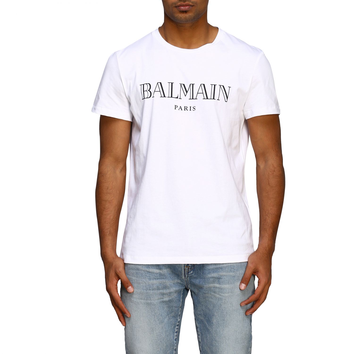 BALMAIN: short-sleeved T-shirt with logo - White | Balmain t-shirt ...