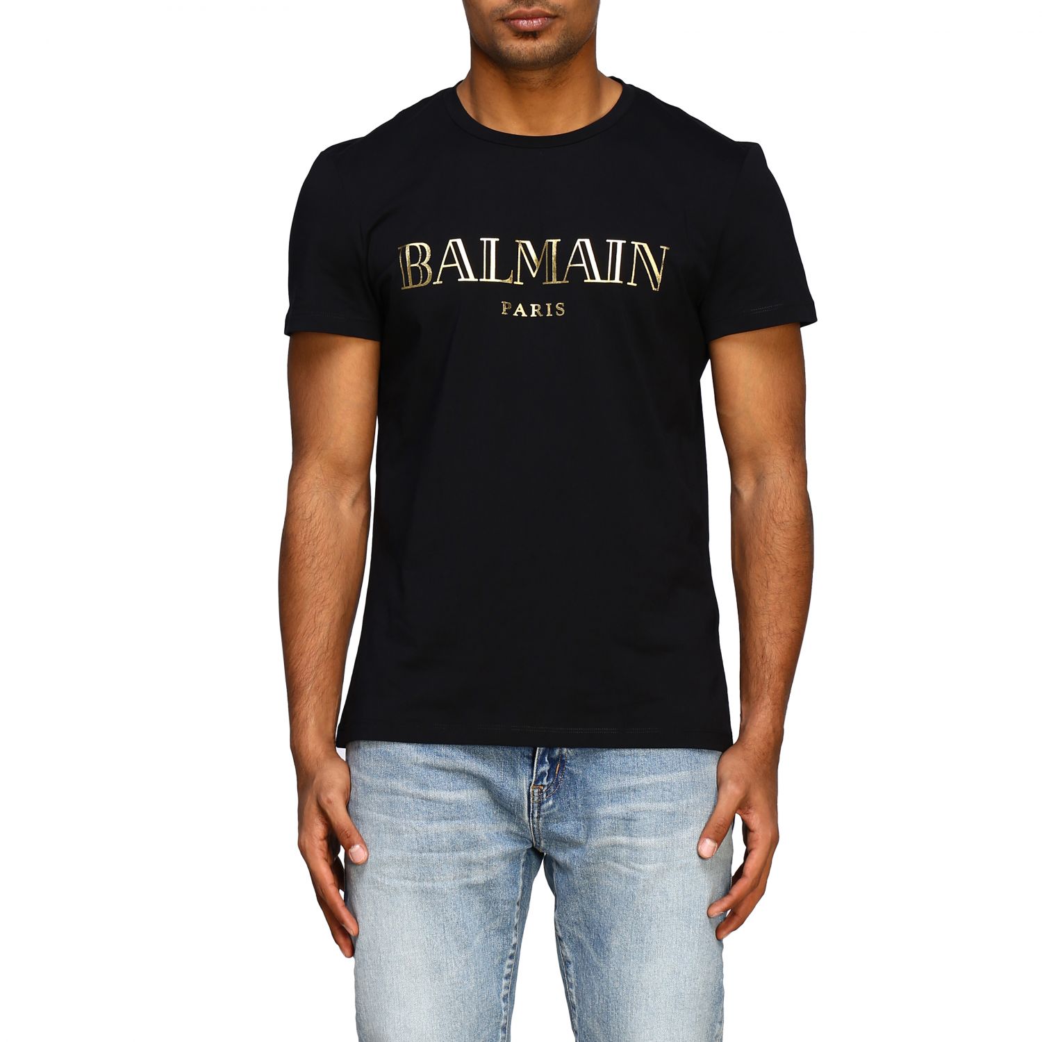 BALMAIN: short-sleeved T-shirt with logo - Gold | Balmain t-shirt