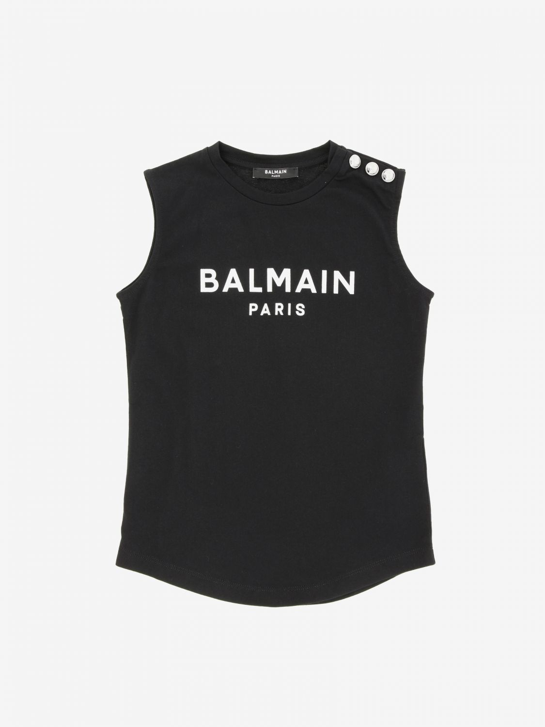 BALMAIN: tank top with logo and jewel buttons - Black | Balmain t-shirt ...