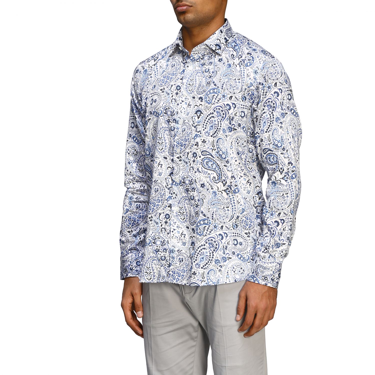 Etro Outlet: cotton shirt with Paisley print and Italian collar - Blue ...