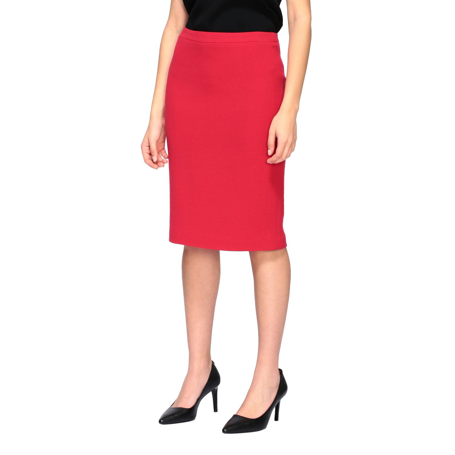 red crepe pencil skirt