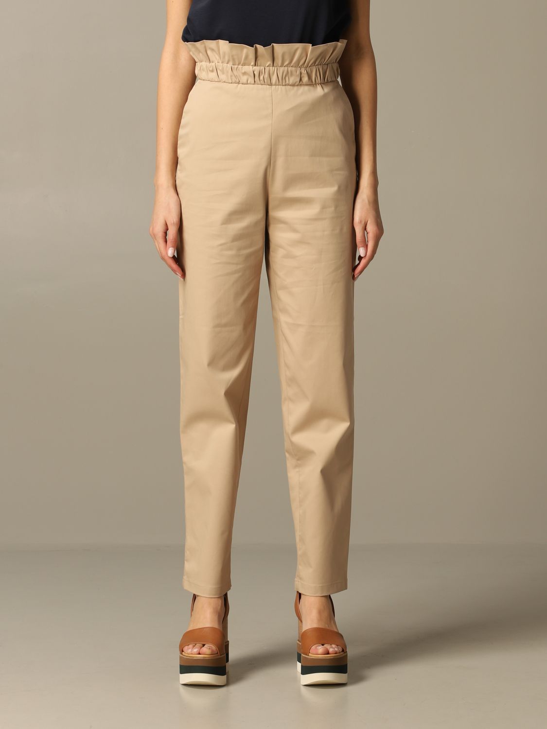 Emporio Armani Outlet: Pantalone a vita alta - Beige | Pantalone Emporio  Armani 3H2P93 2N4LZ GIGLIO.COM