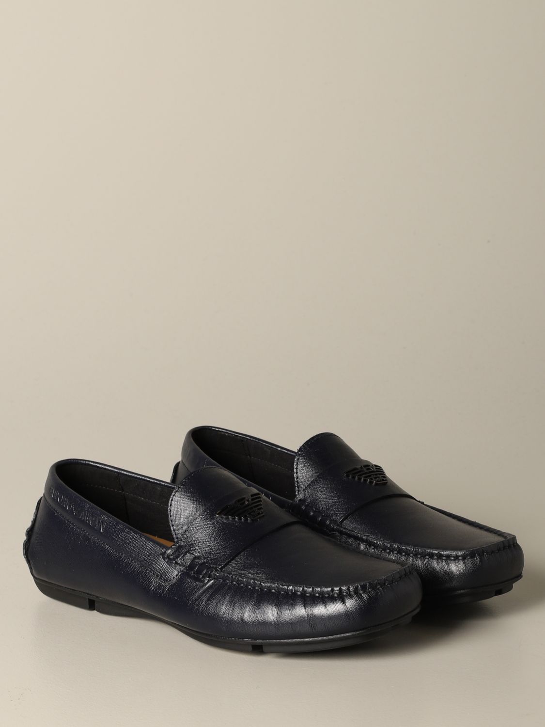 Emporio Armani Drive loafer in leather with logo | Loafers Emporio ...