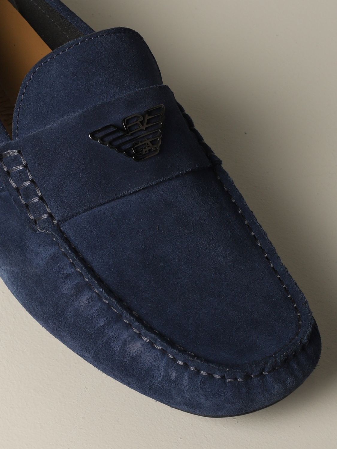 emporio armani driver moccasins in leather with logo