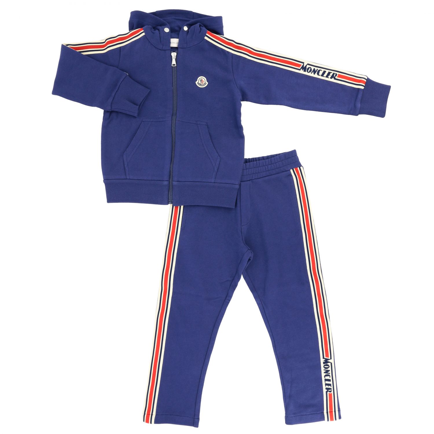 MONCLER: sweatshirt + trousers with striped bands outfit - Blue ...