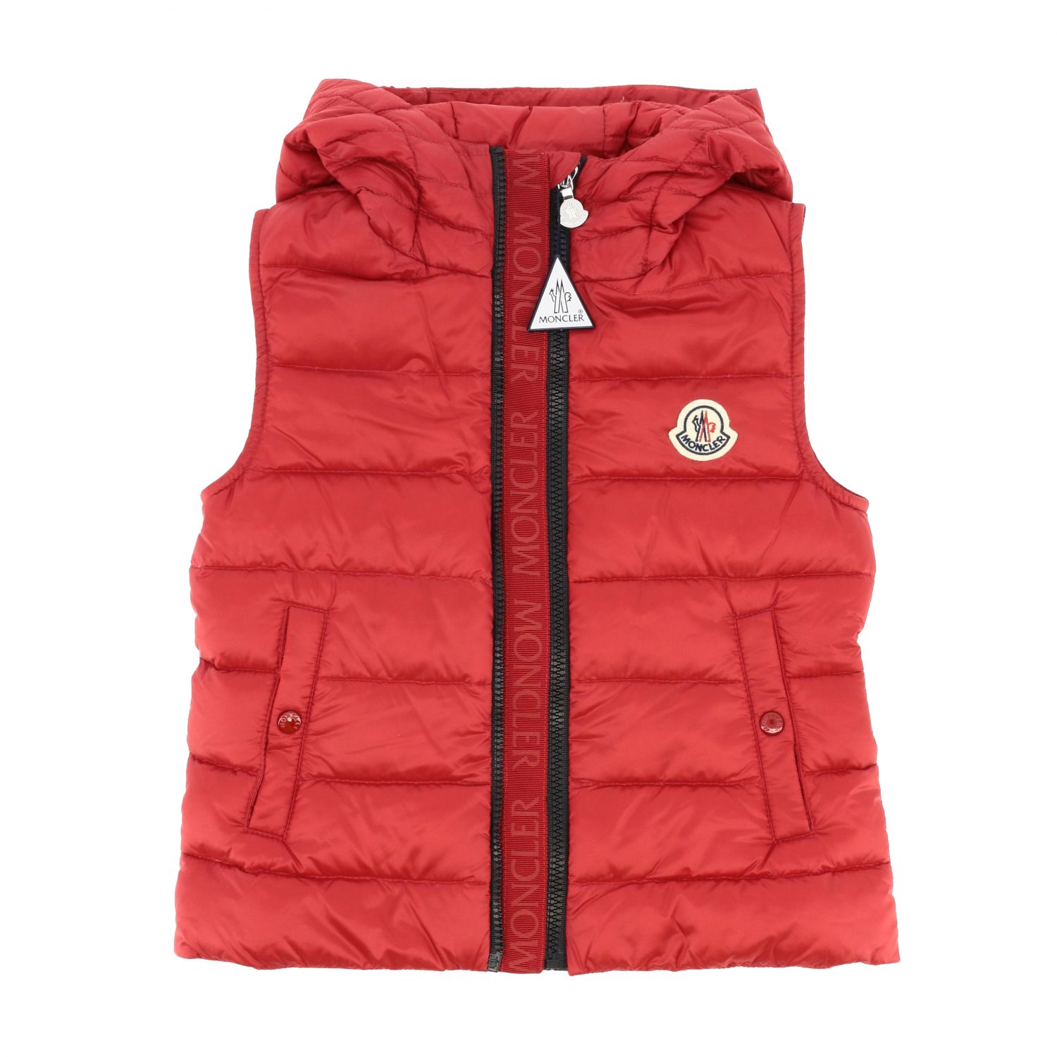 MONCLER: Piumino Christie con cappuccio - Rosso | Gilet Moncler  F19541A11410 C0428 GIGLIO.COM