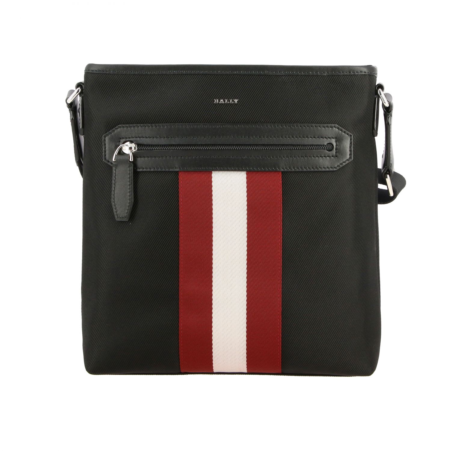 BALLY: Currios.tsp bag in canvas and leather with striped band - Black