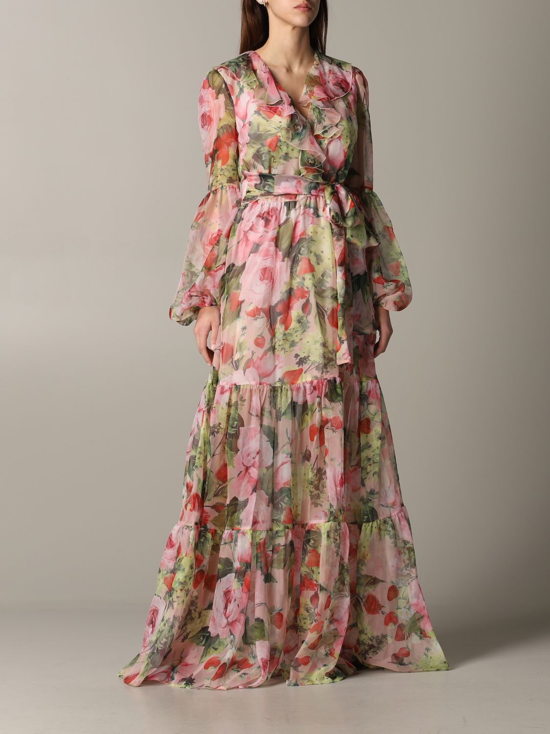 Blumarine Outlet: Long dress in floral patterned chiffon - Blush Pink ...