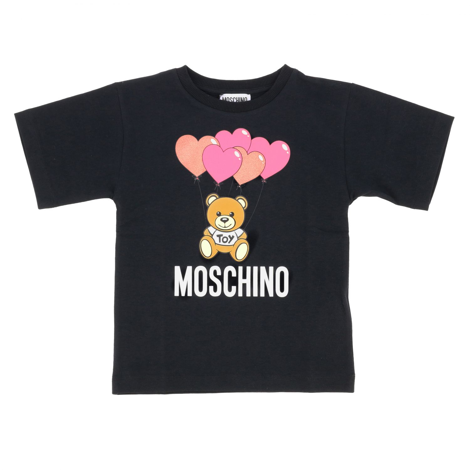 Moschino Kid Outlet: t-shirt with teddy and hearts print - Black