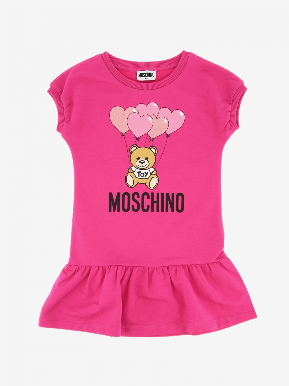 MOSCHINO KID dress with teddy hearts print Fuchsia Dress Moschino