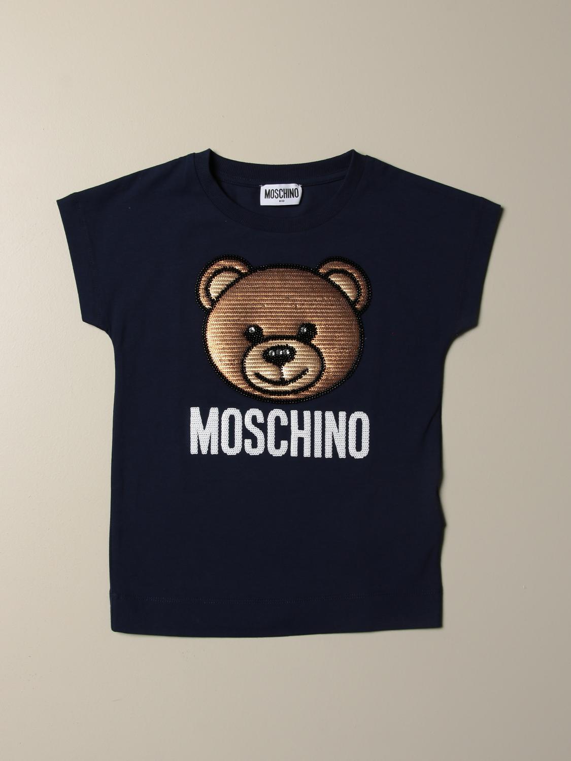 Moschino Kid 刺绣泰迪熊t恤 T恤moschino Kid 儿童蓝色 T恤moschino Kid Ham02v Lba10 Giglio Com