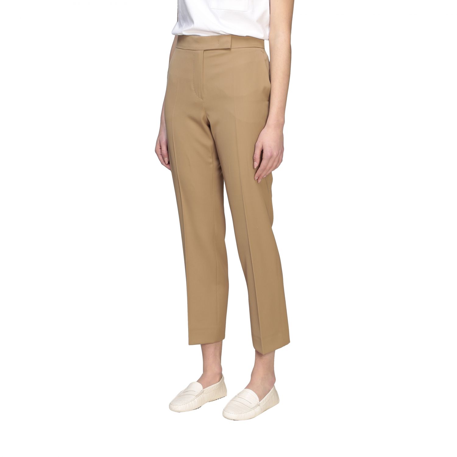 Max Mara Outlet: Vicolo slim trousers - Camel | Max Mara suit ...