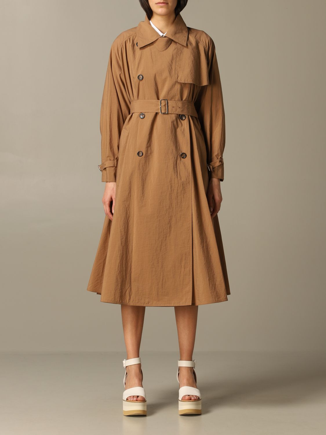 Max Mara Outlet: Double-breasted Falster trench coat with belt ...
