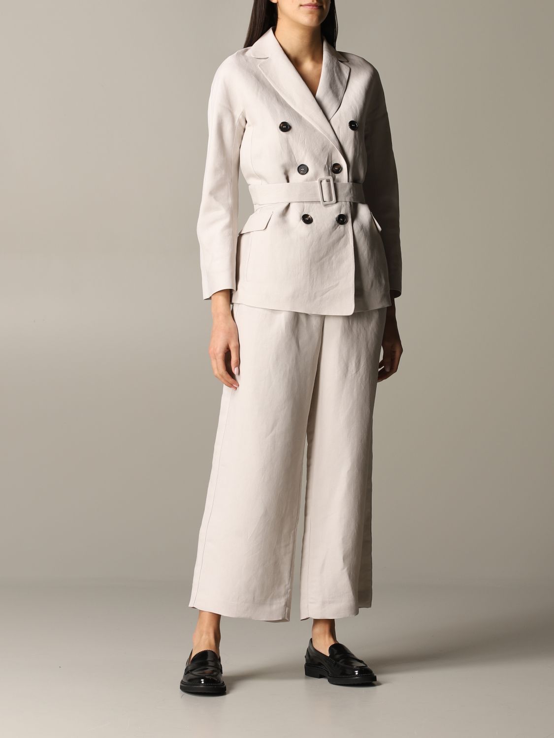 S Max Mara Outlet Max Mara Oronte S doublebreasted jacket in blend linen Beige S Max Mara