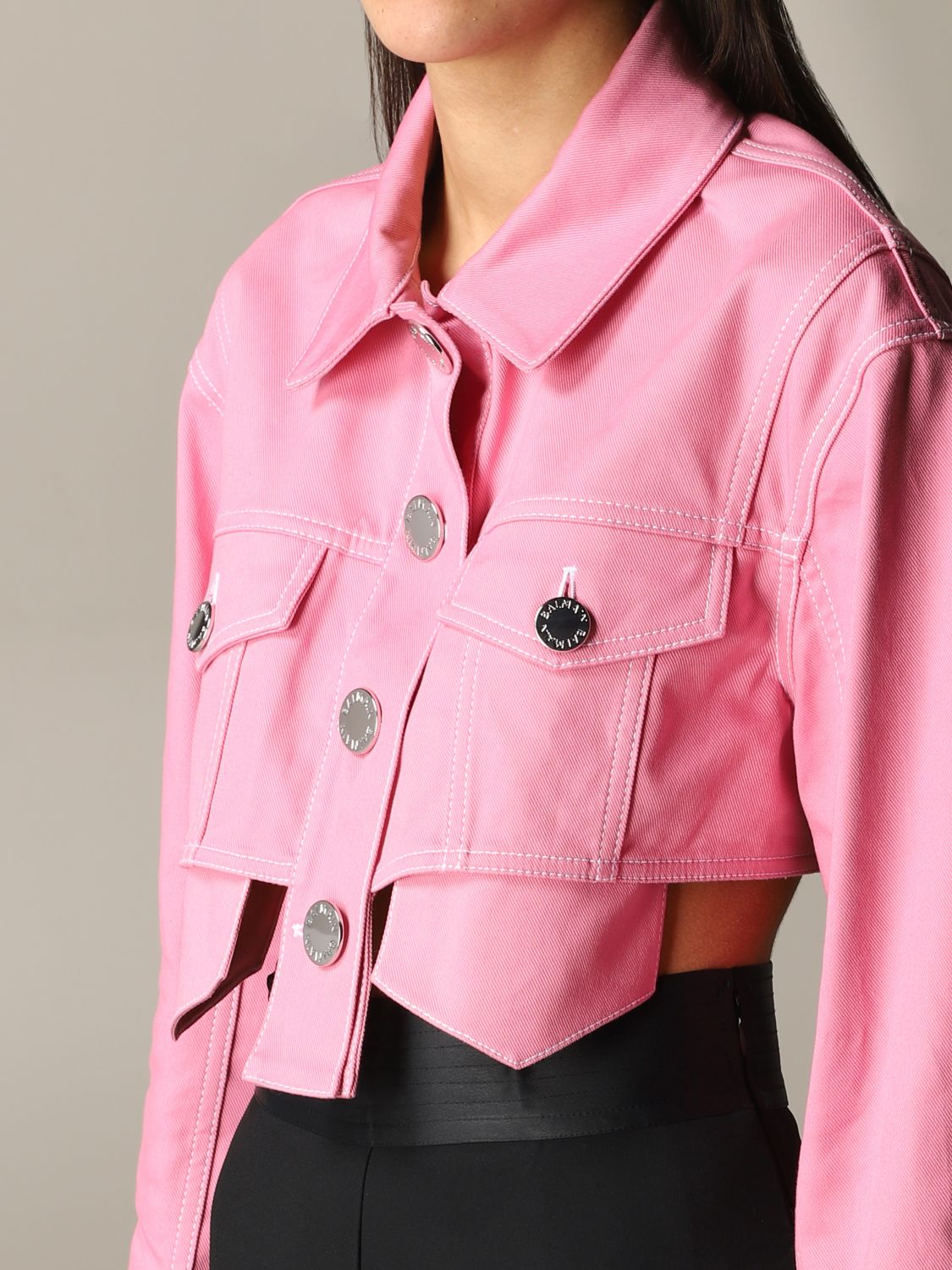 Balmain Outlet: cropped jacket | Jacket Balmain Women Pink | Jacket ...