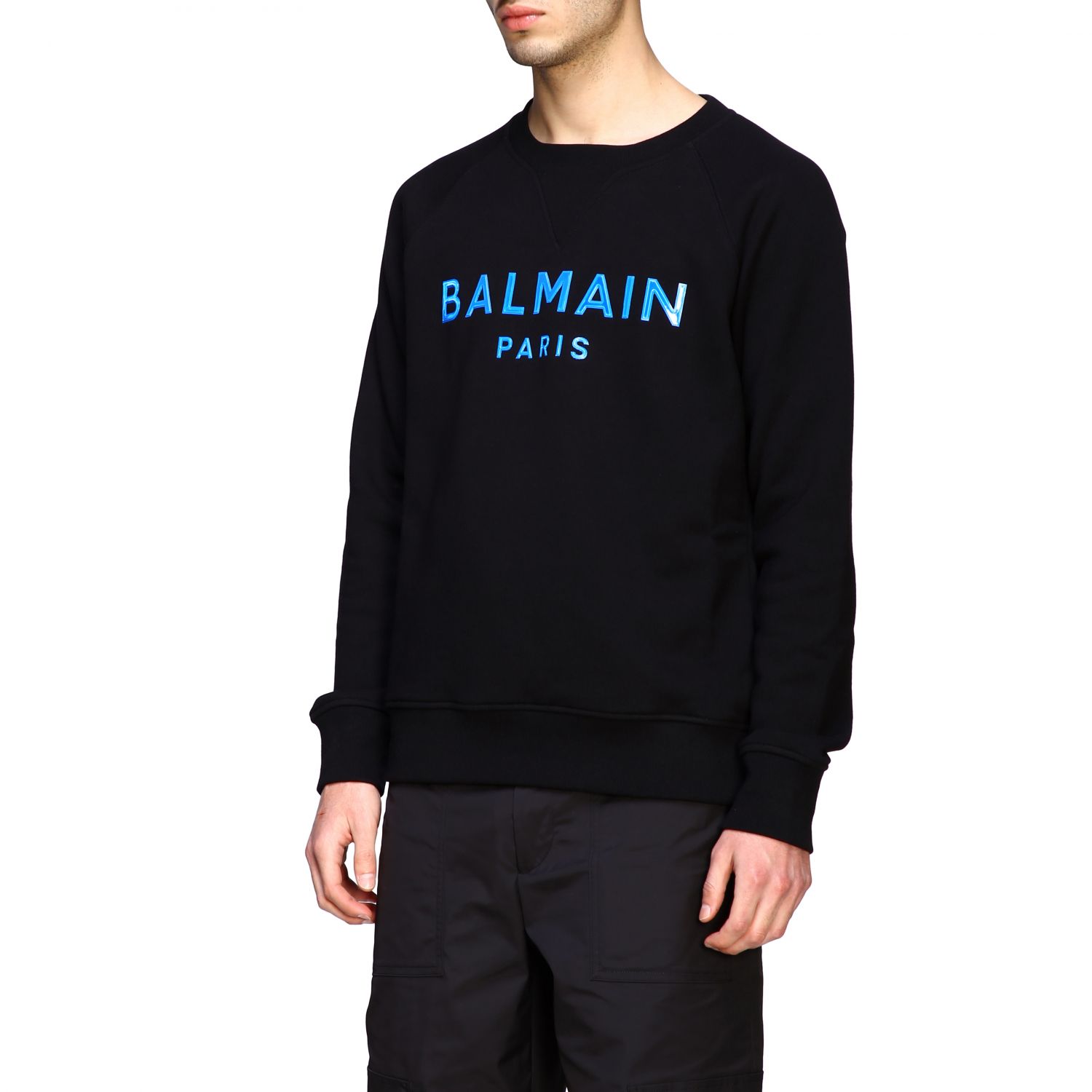 Balmain Outlet: sweatshirt with big fluo logo - Black 1 Balmain sweatshirt online on GIGLIO.COM