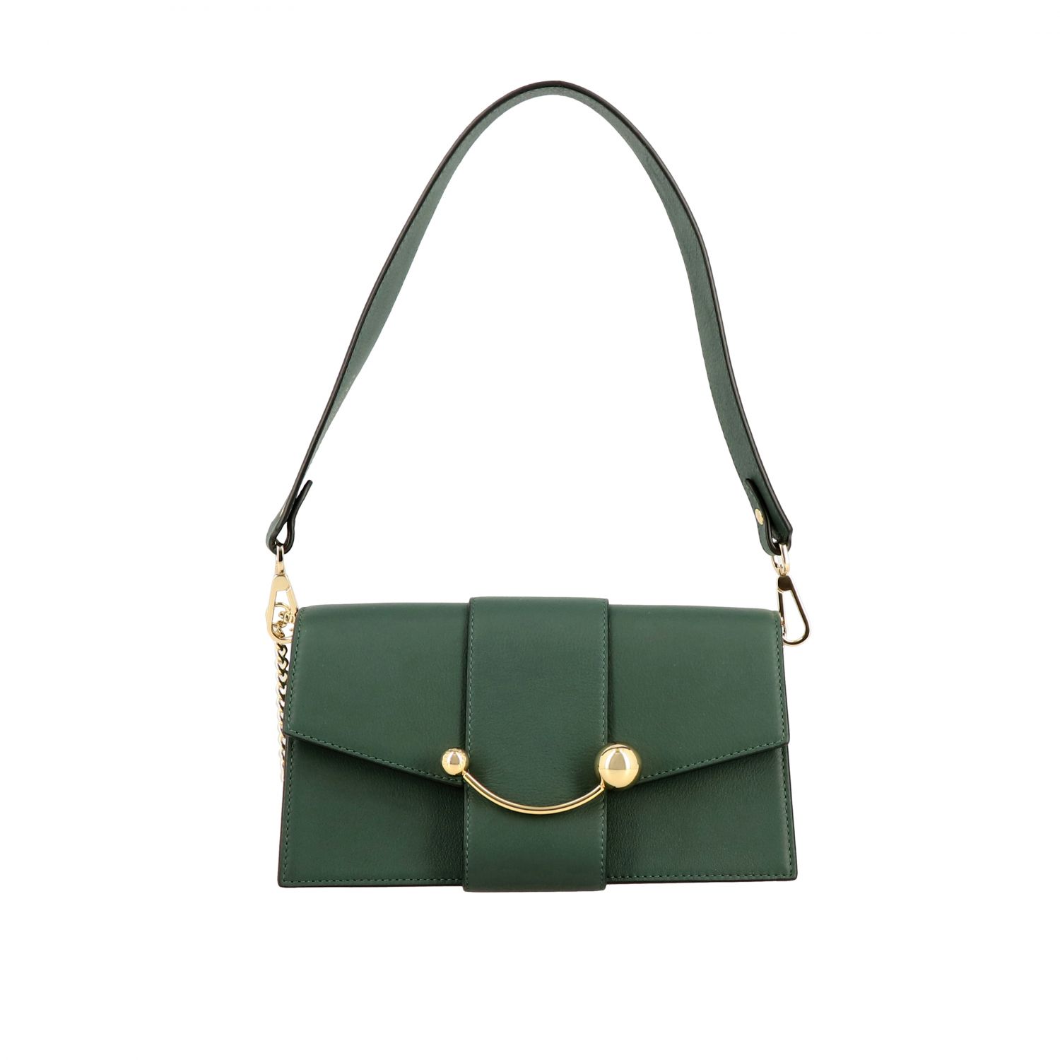 STRATHBERRY: Mini crescent leather shoulder bag - Green | Strathberry ...