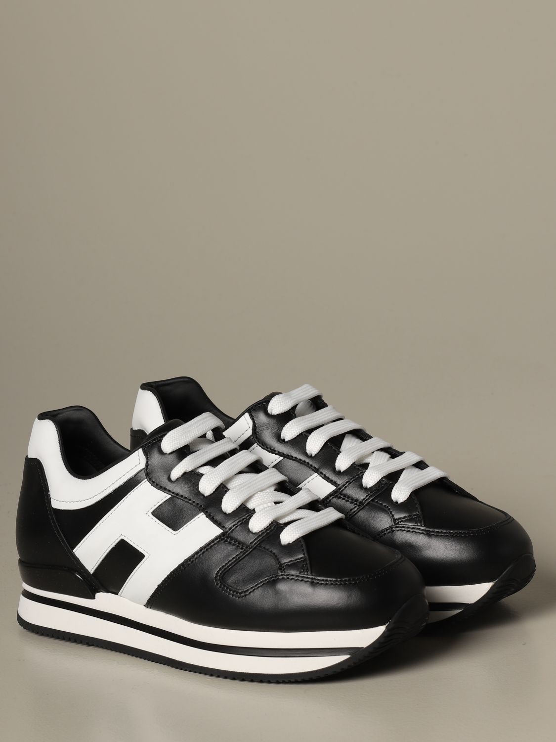 HOGAN: 222 leather sneakers with big H - Black | Sneakers Hogan ...