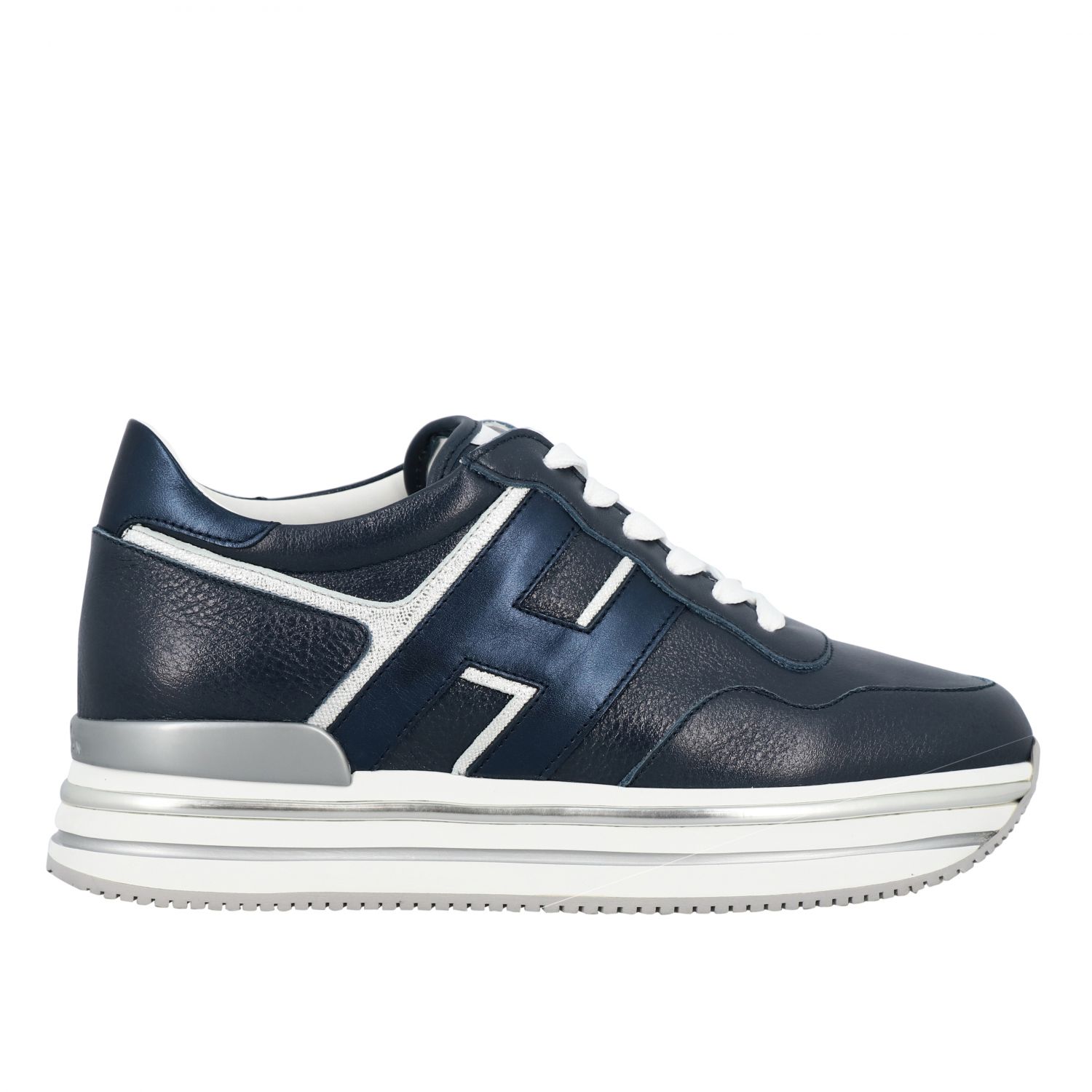 HOGAN: 468 Mignon leather sneakers with big H and glitter piping - Blue ...