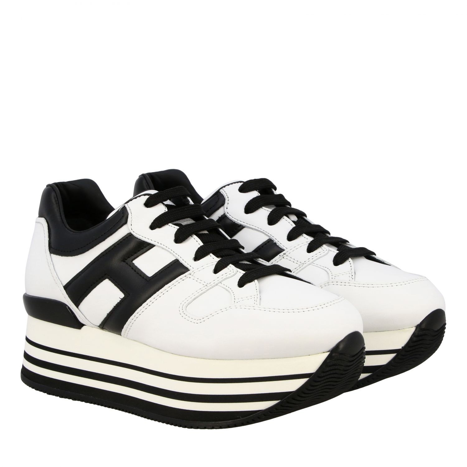 HOGAN: 283 leather sneakers with big H and maxi 222 platform sole ...