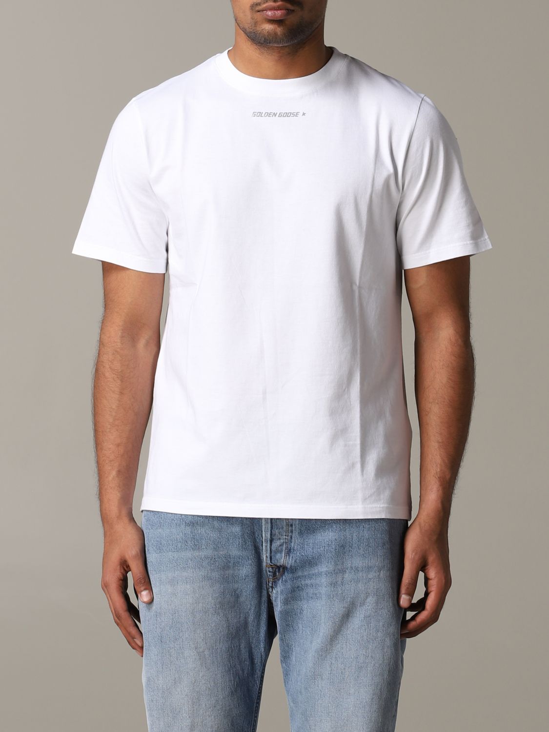 Golden Goose Outlet: short-sleeved T-shirt with logo - White | Golden Goose t-shirt G36MP524 F1 on GIGLIO.COM