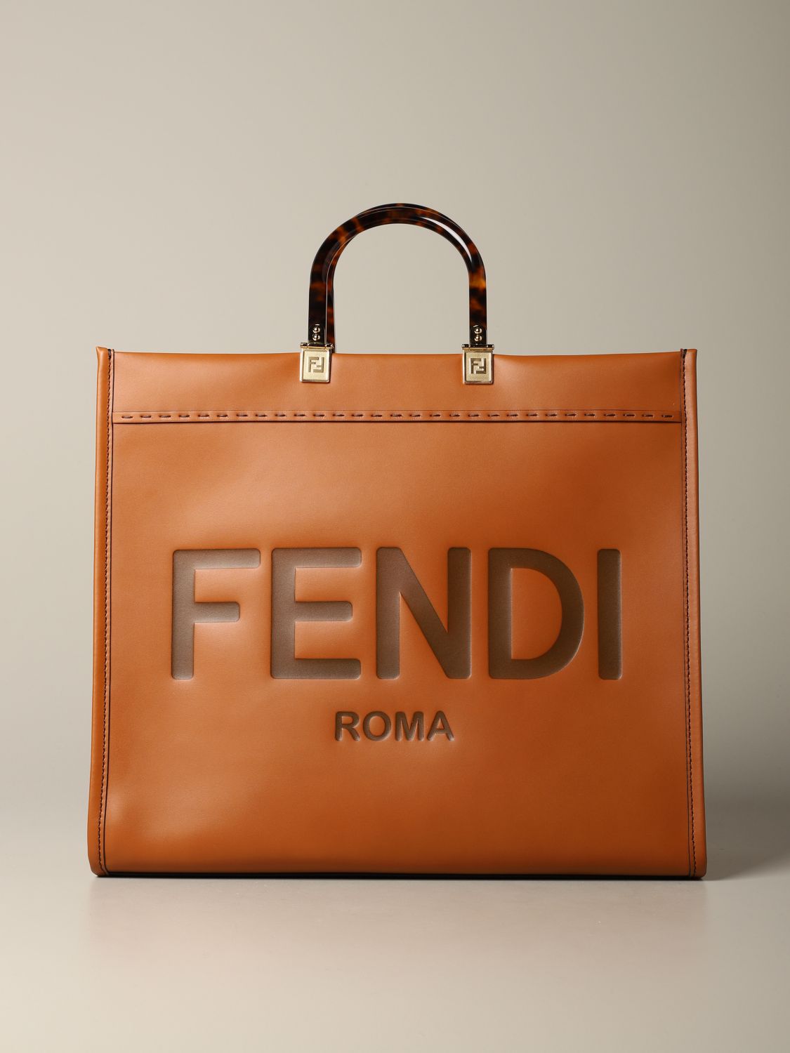 FENDI: Sunshine shopping bag in leather with logo - Leather | Fendi