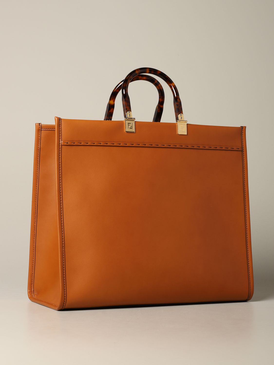 FENDI: Sunshine shopping bag in leather with logo | Tote Bags Fendi ...