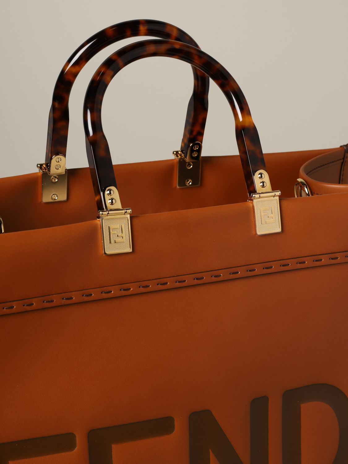FENDI: Sunshine shopping bag in leather with logo | Tote Bags Fendi