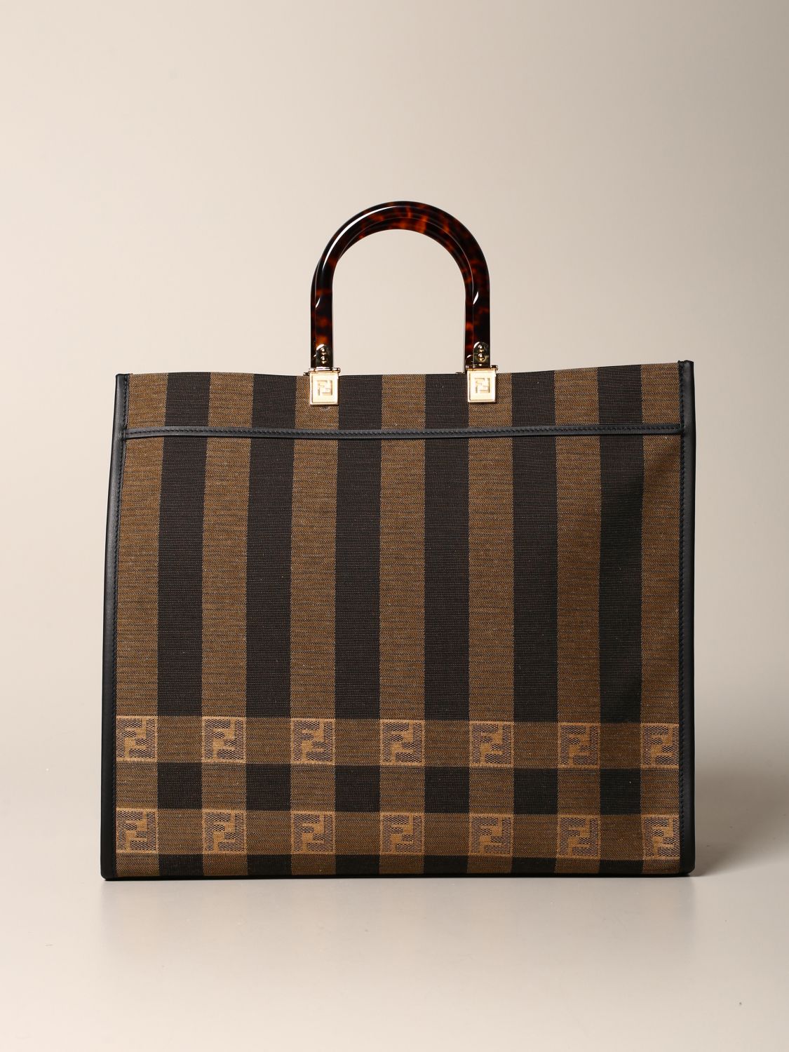 FENDI: Striped Sunshine shopping bag with FF logo - Dark | Fendi tote ...