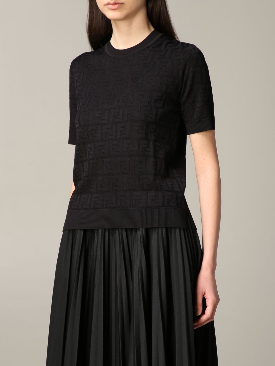 FENDI: cotton sweater with FF all over logo | Sweater Fendi Women Black ...