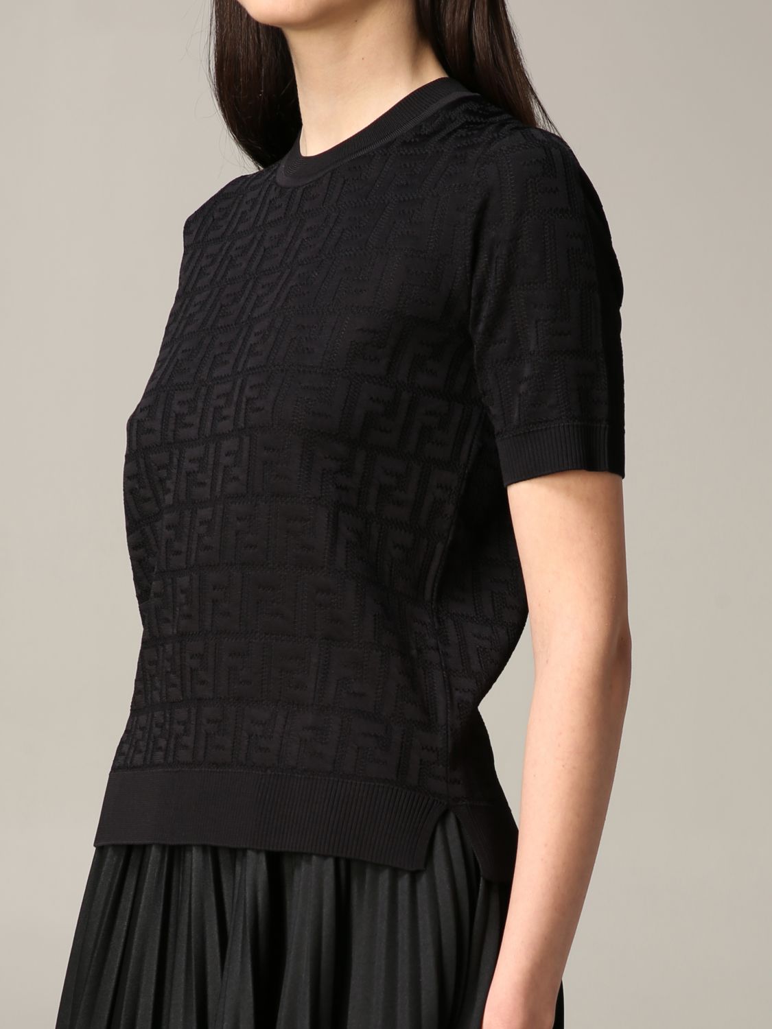 FENDI: cotton sweater with FF all over logo | Sweater Fendi Women Black