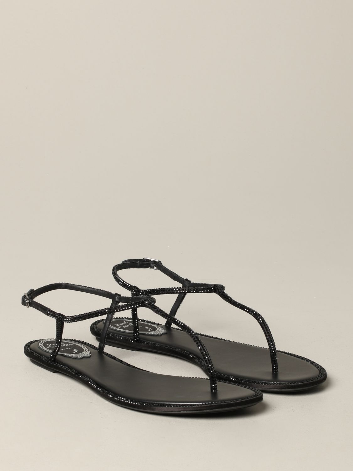 RENE CAOVILLA: René Caovilla leather sandal with rhinestones - Black ...