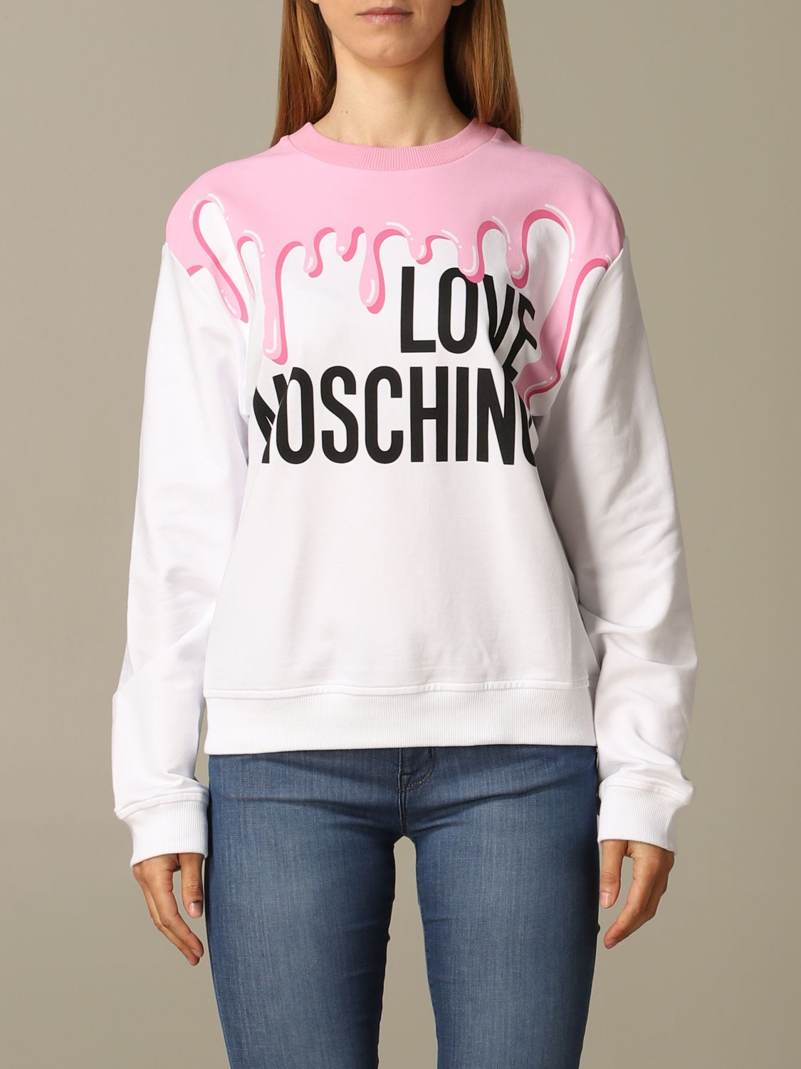 und Fitnesskleidung Sweatshirts Love Moschino Fleece Sweatshirt in Weiß Training Damen Bekleidung Sport- 