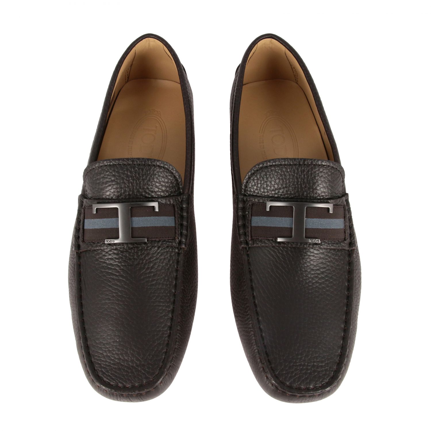 TOD'S: gommini moccasin in leather with double T - Dark | Tod's loafers ...