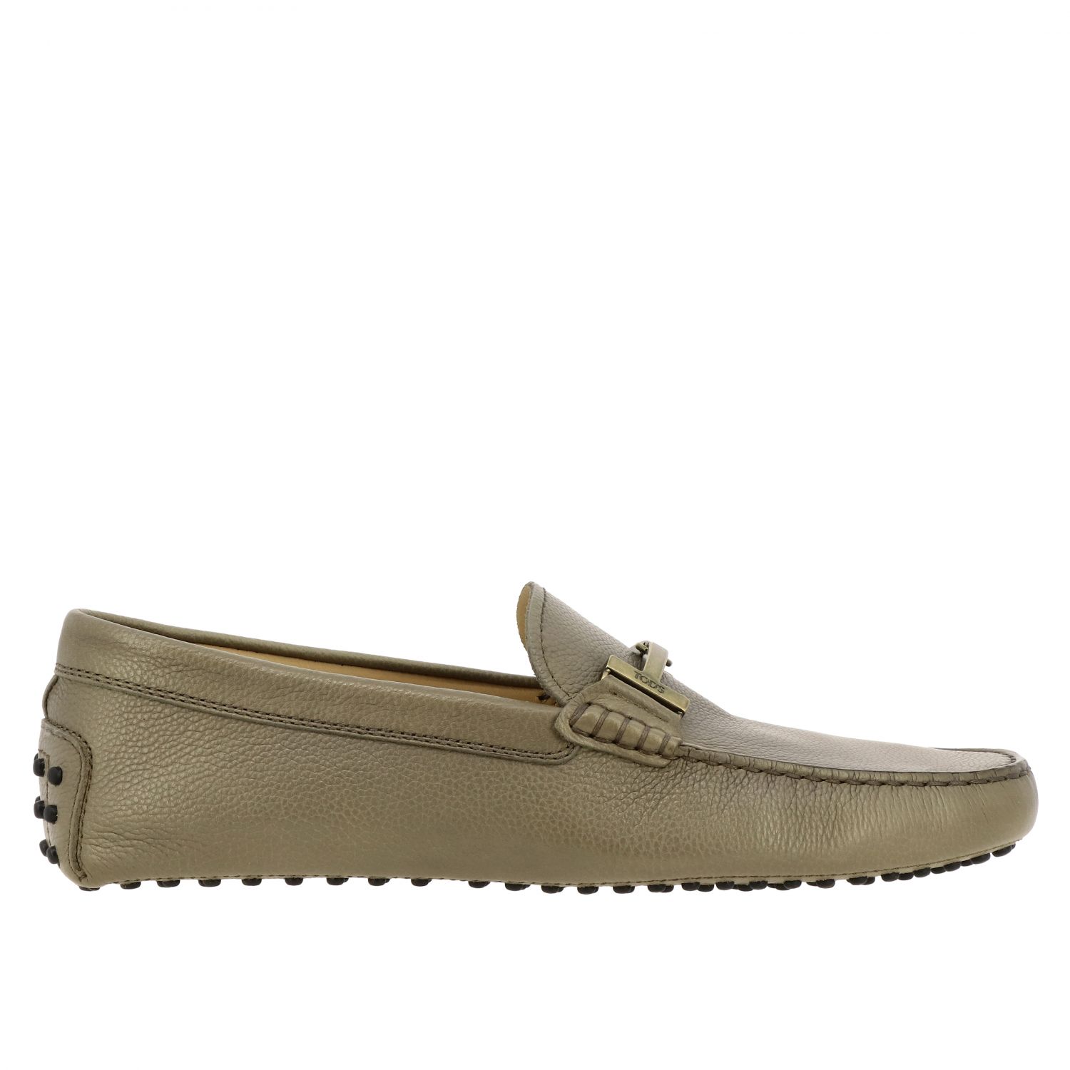 TOD'S: Gommini moccasin in hammered leather with double T - Beige | Tod ...