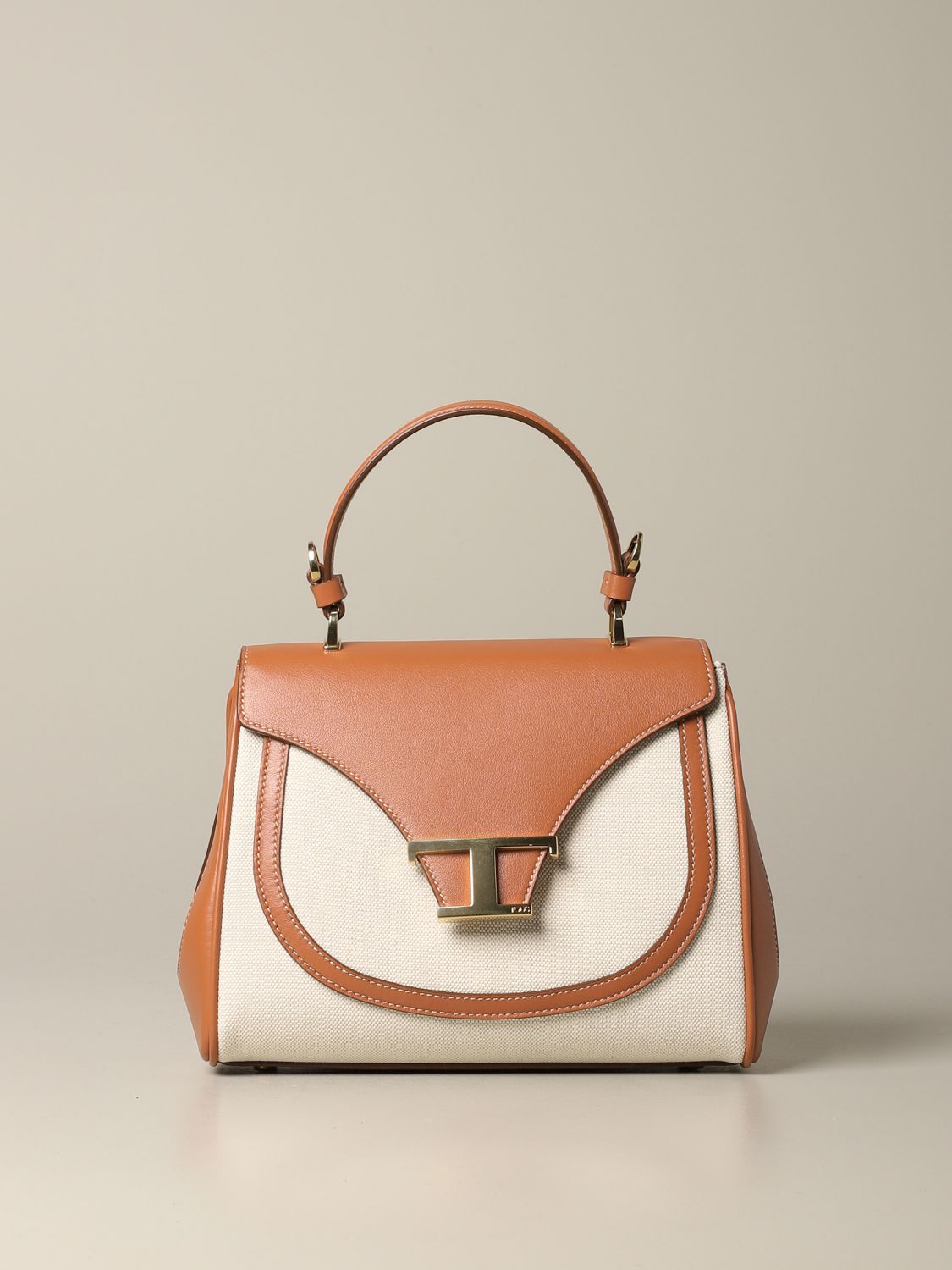 Tods Outlet: Borsa New T Tod's in pelle e canvas | Borsa A Mano Tods Donna  Mattone | Borsa A Mano Tods XBWTSIJ0100 NWR GIGLIO.COM