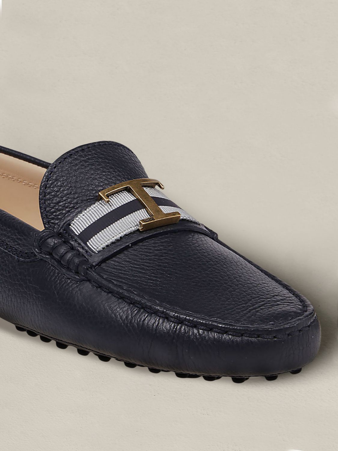 tods blue leather loafers