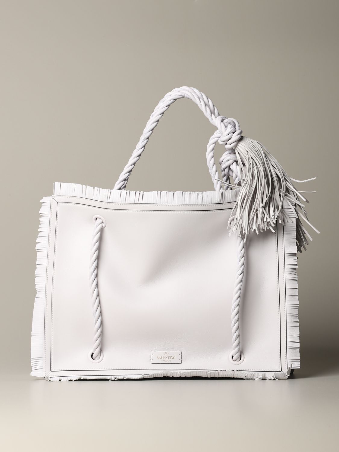 Wow ørn ånd Valentino Garavani Outlet: The rop shopping bag in leather with fringes |  Tote Bags Valentino Garavani Women White | Tote Bags Valentino Garavani  TW0B0G72 JMS GIGLIO.COM