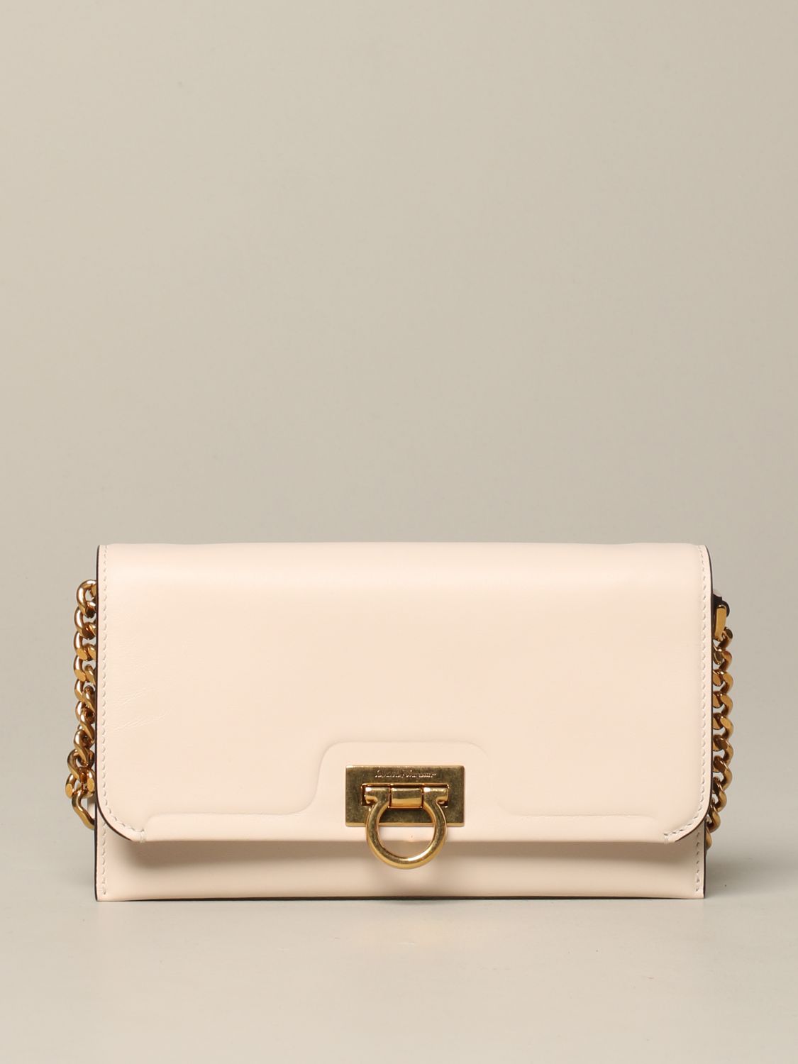 Ferragamo Outlet: square wallet hook leather bag - White | Ferragamo ...