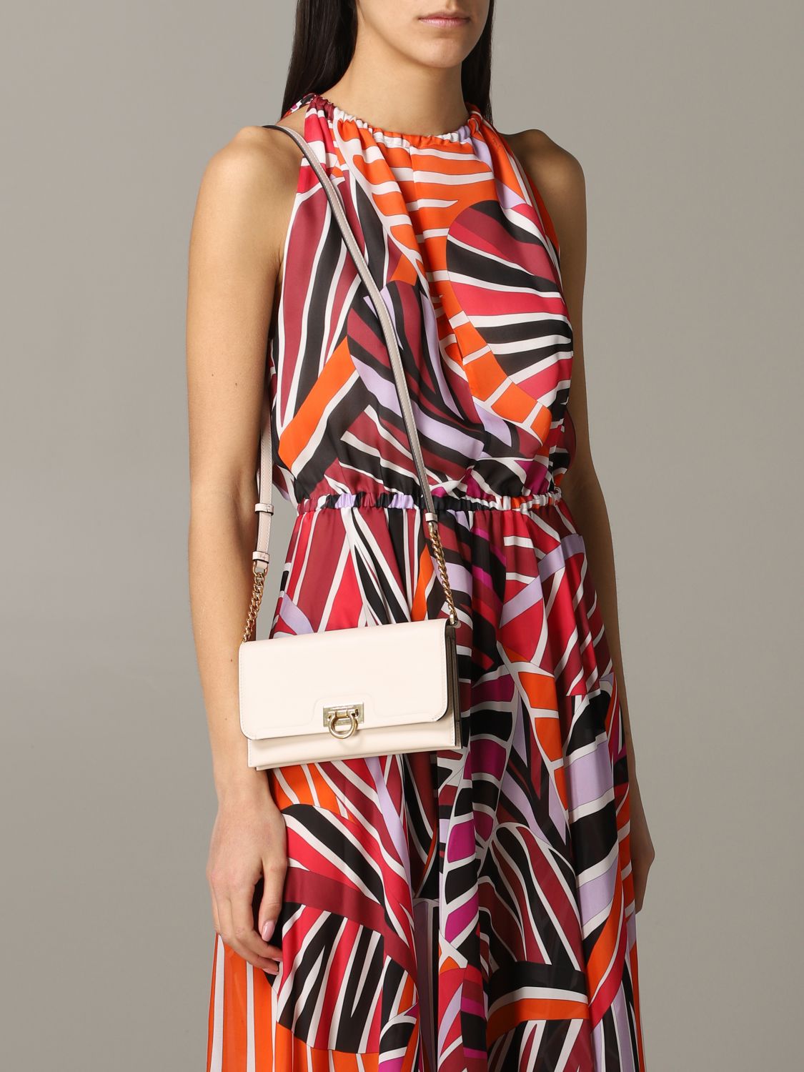 Salvatore Ferragamo Outlet square wallet hook leather bag White