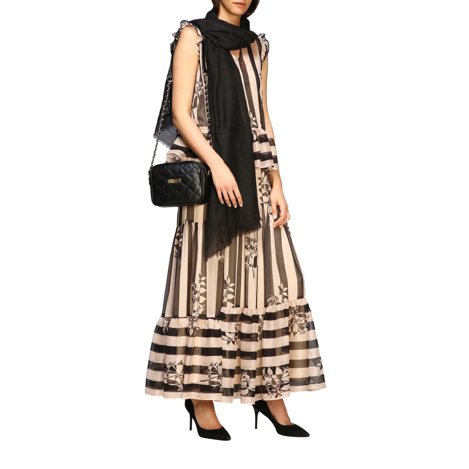 Twinset Outlet Twinset cotton and silk scarf with lace Black