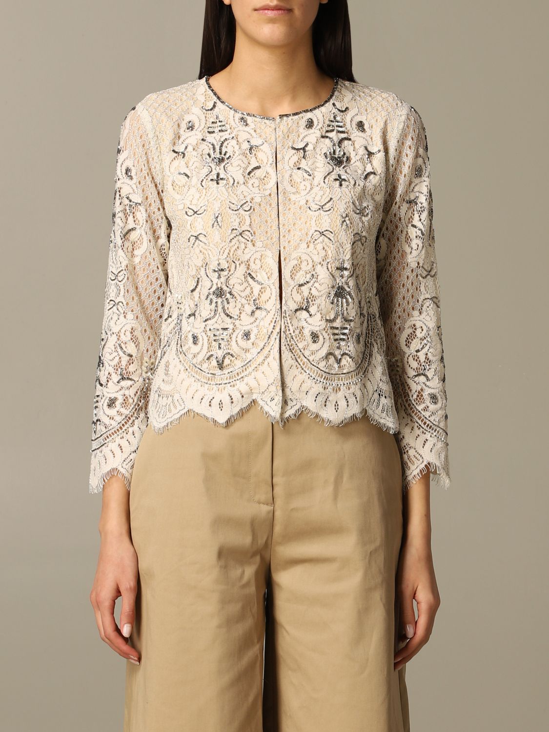 TWINSET: Twin-set lace jacket with embroidery - Yellow Cream 