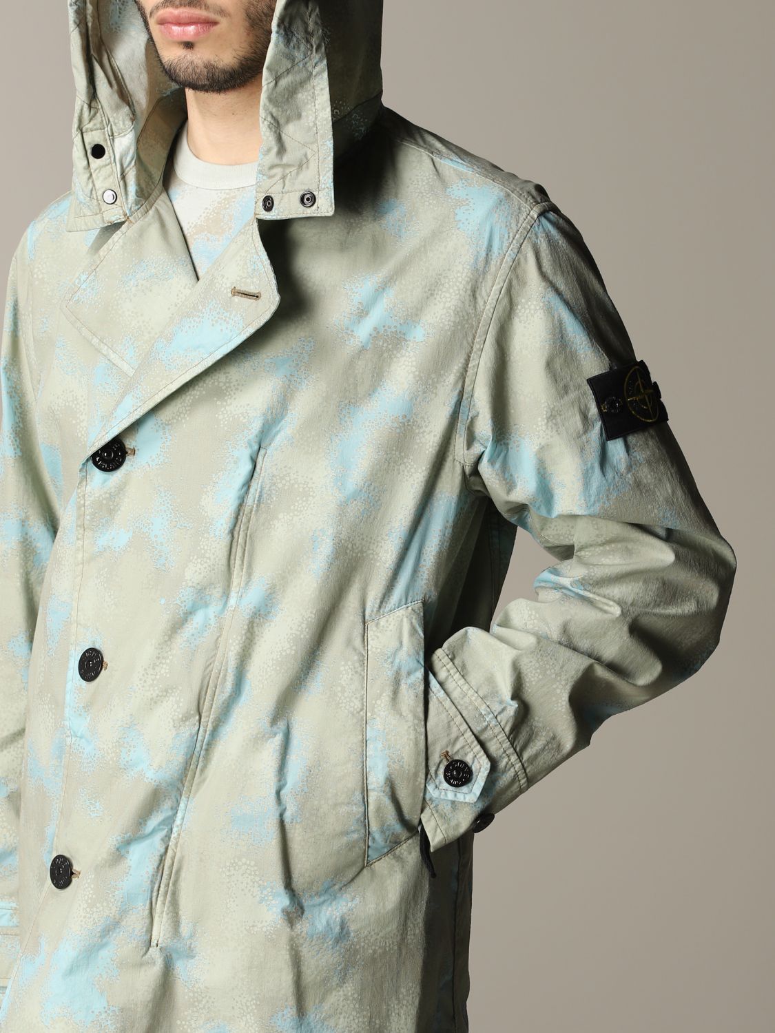 STONE ISLAND: coat in devoré camouflage fabric - Dove Grey | Stone 