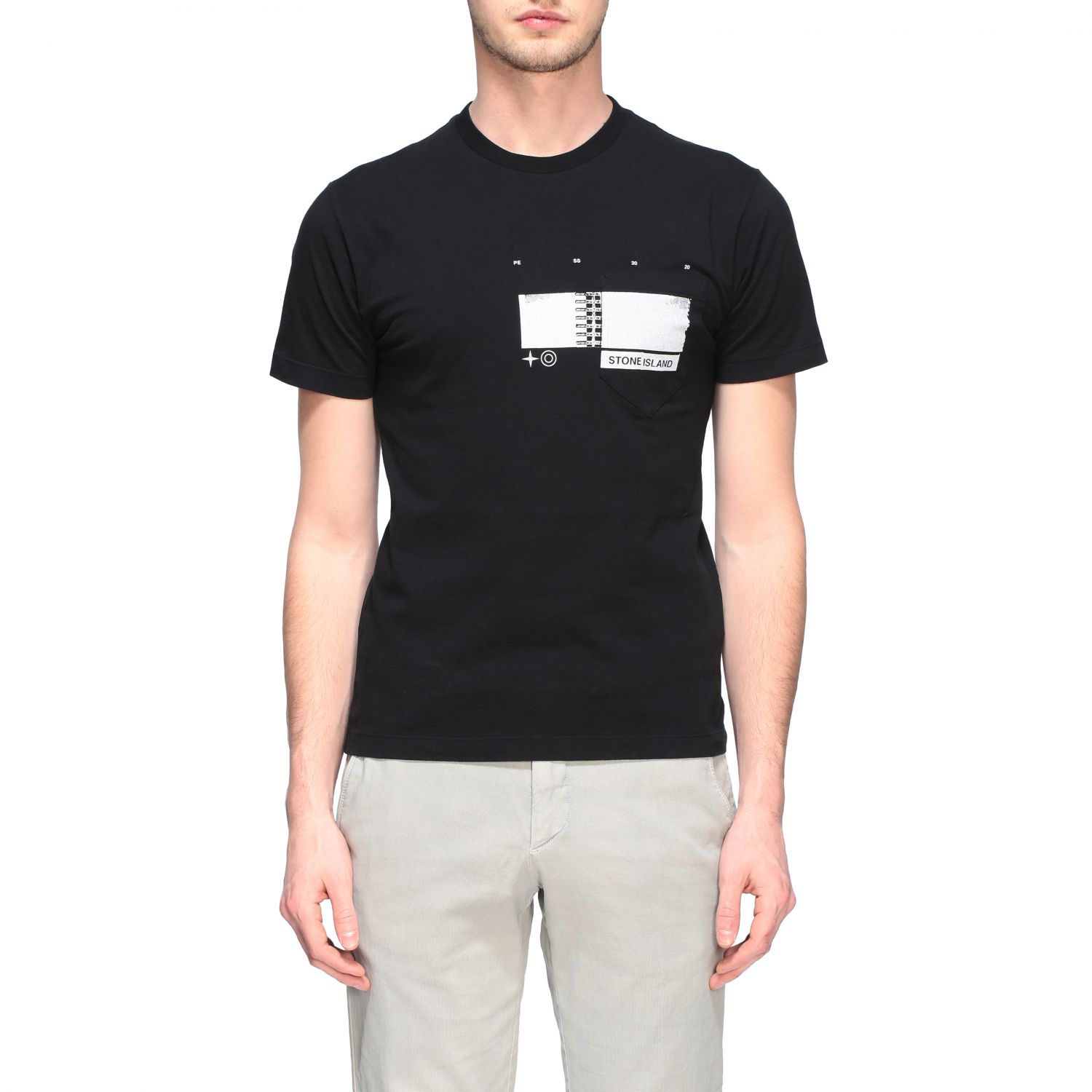 STONE ISLAND: short-sleeved T-shirt with print - Black | T-Shirt Stone ...