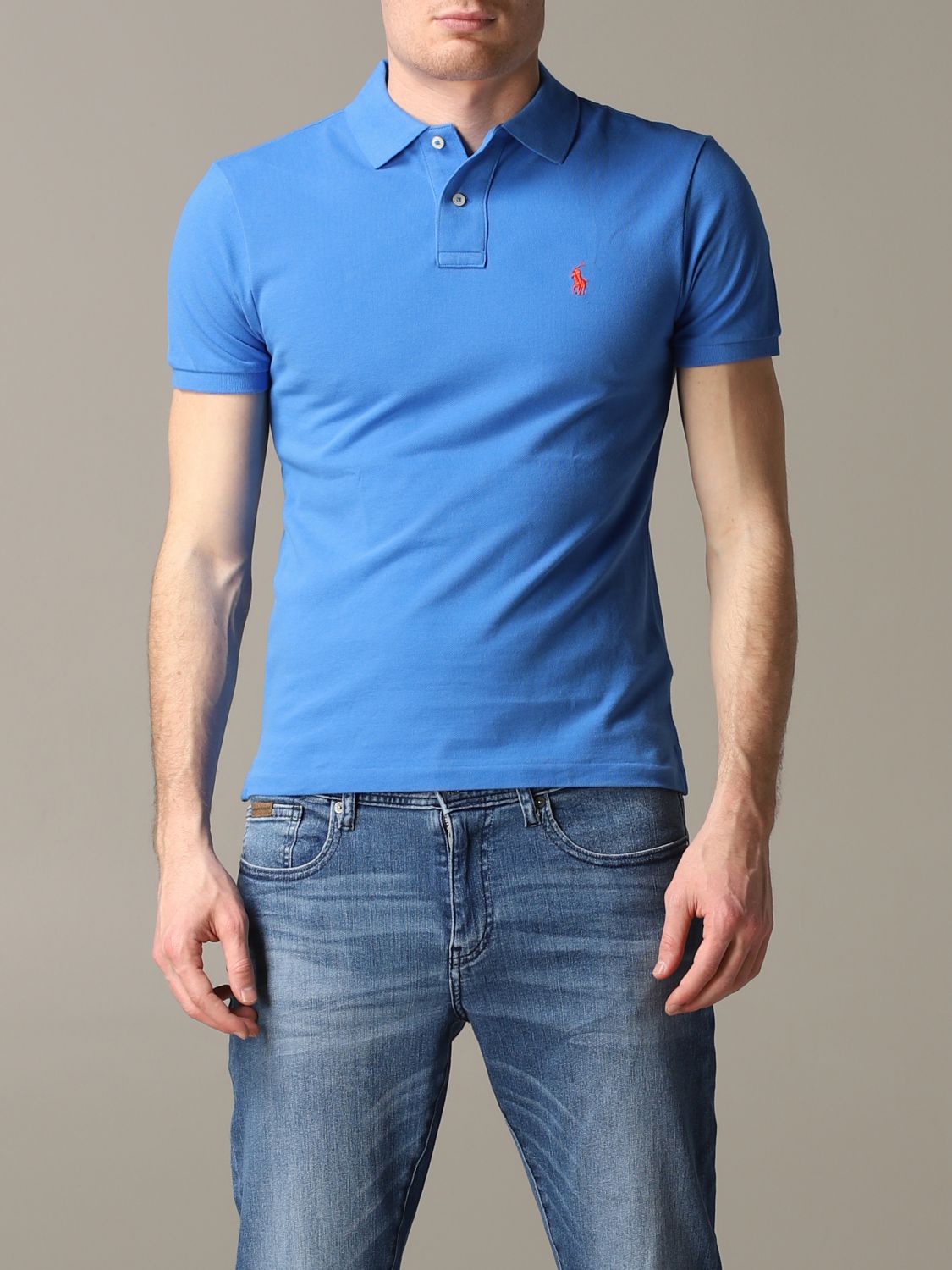 POLO RALPH LAUREN: polo shirt with slim short sleeves - Gnawed Blue ...