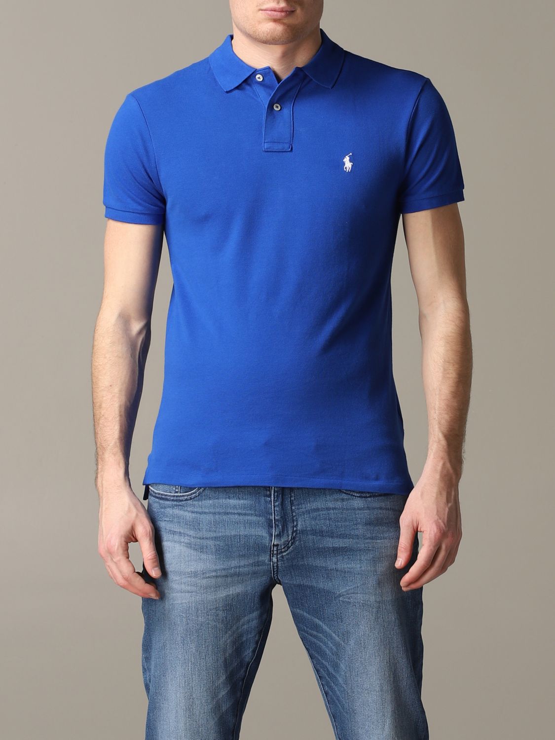 POLO RALPH LAUREN: polo shirt with slim short sleeves - Royal Blue ...