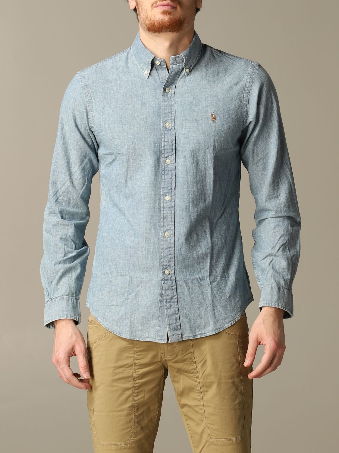 hun Oorlogsschip Het strand Polo Ralph Lauren Outlet: chambray slim fit shirt - Stone Washed | Polo Ralph  Lauren shirt 710548538 online on GIGLIO.COM