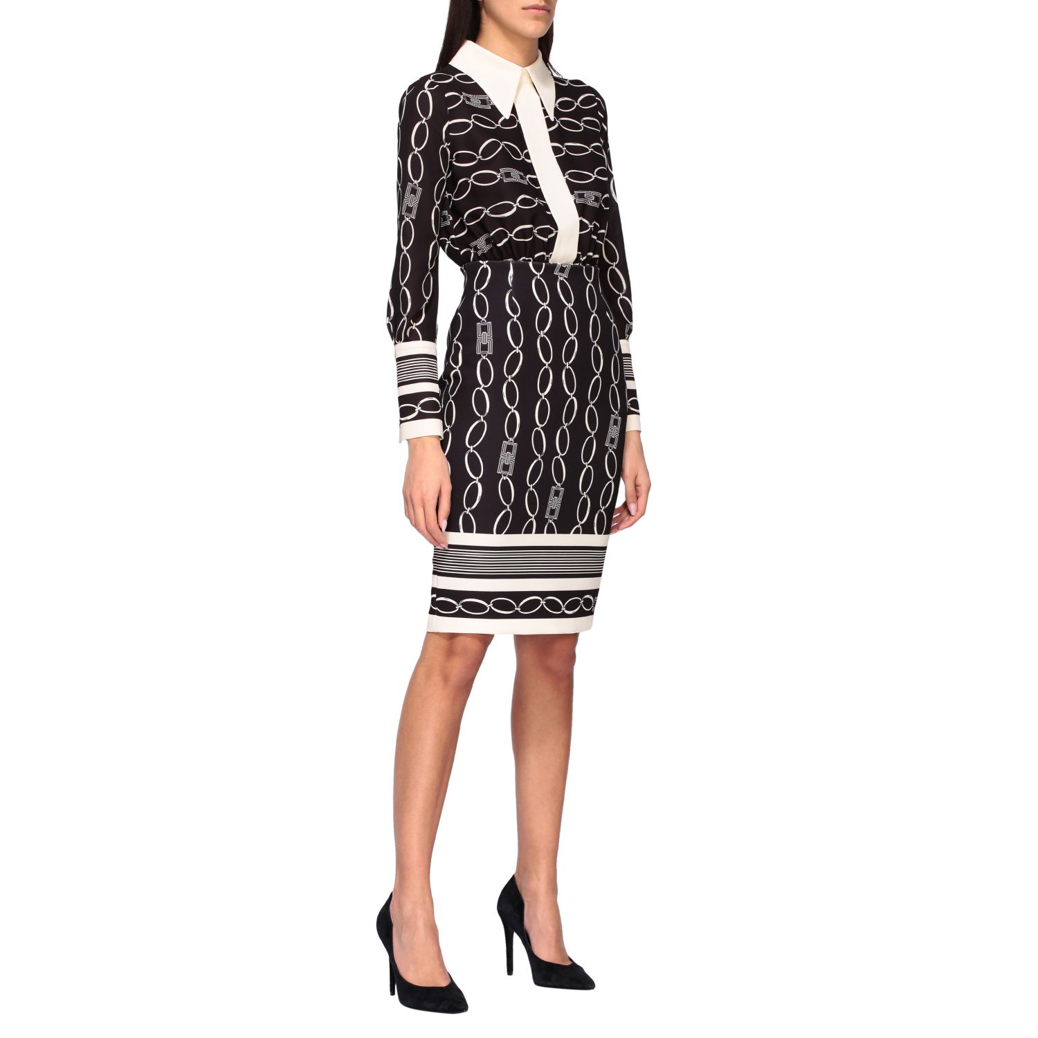 ELISABETTA FRANCHI: dress with chain print - Black | Elisabetta Franchi ...