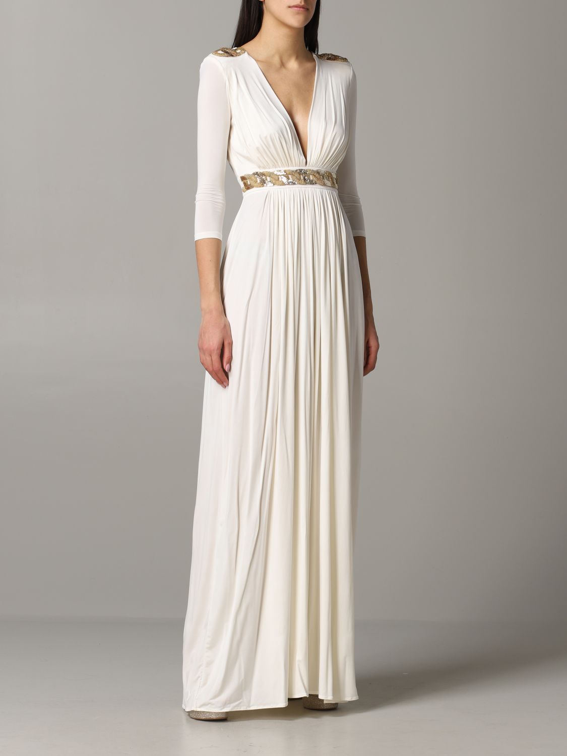 Kleid Elisabetta Franchi: Elisabetta Franchi Jerseykleid mit Perlen weiß 1