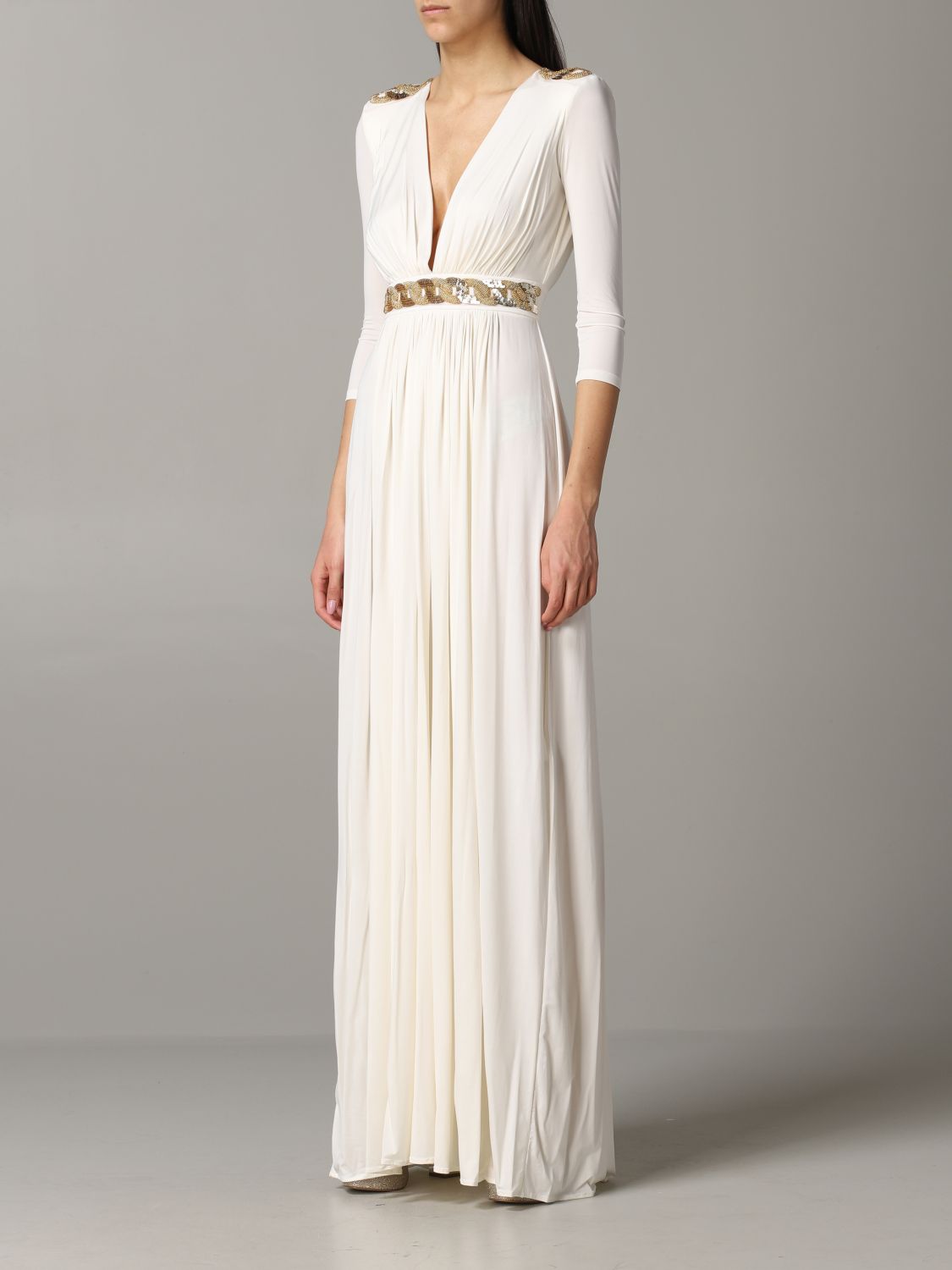 Kleid Elisabetta Franchi: Elisabetta Franchi Jerseykleid mit Perlen weiß 3